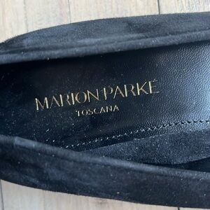 New Marion Parke Caroline Black Suede Square Toe Flat Loafer 10mm Size 6